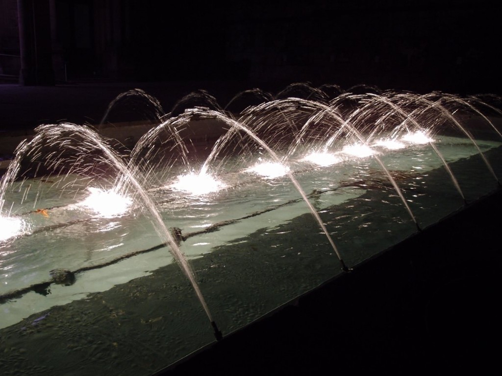 Fountain jets, nighttime, lit up