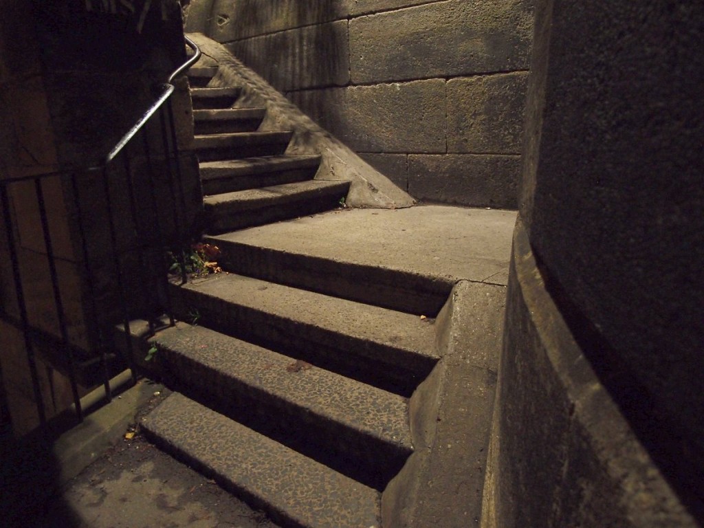 Steps, in the dark, lit up